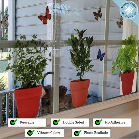 9 × ملصقات نافذة موسمية من الأعشاب في الأواني مع 14 × ملصقات نافذة على شكل فراشة - ملصقات نوافذ للمنزل - ملصقات نافذة صيفية للنوافذ الزجاجية in Kuwait