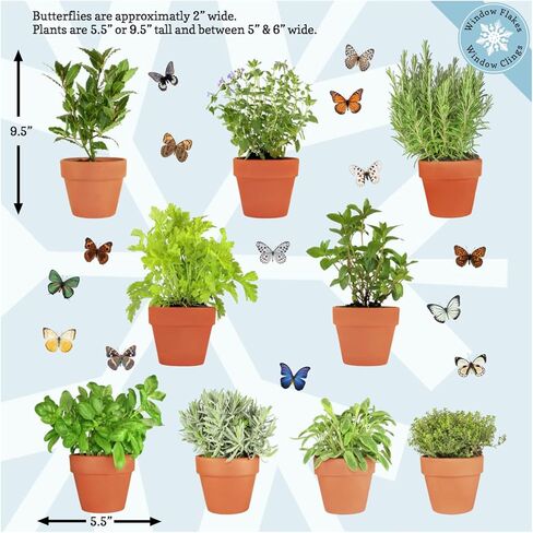 9 × ملصقات نافذة موسمية من الأعشاب في الأواني مع 14 × ملصقات نافذة على شكل فراشة - ملصقات نوافذ للمنزل - ملصقات نافذة صيفية للنوافذ الزجاجية in Kuwait