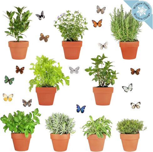 9 × ملصقات نافذة موسمية من الأعشاب في الأواني مع 14 × ملصقات نافذة على شكل فراشة - ملصقات نوافذ للمنزل - ملصقات نافذة صيفية للنوافذ الزجاجية in Kuwait