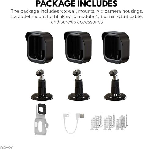 نافور حامل يثبت على الحائط قابل للتعديل بزاوية 360 درجة مع 3 اغطية واقية لكاميرا بلينك الخارجية الجديدة كليا، مع وحدة مزامنة وميض واحدة ومنفذين لنظام امان كاميرا بلينك من 3 قطع (اسود) in Kuwait