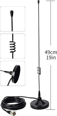 HYSHIKRA Magnetic Mount Antenna, Dual Band 144/430Mhz 19inches Whip Antenna with Magnet Base with 5M/16.4ft RG58 Cable for Yaesu Motorola Icom Midland Mobile Vehicle Transceiver in Saudi Arabia