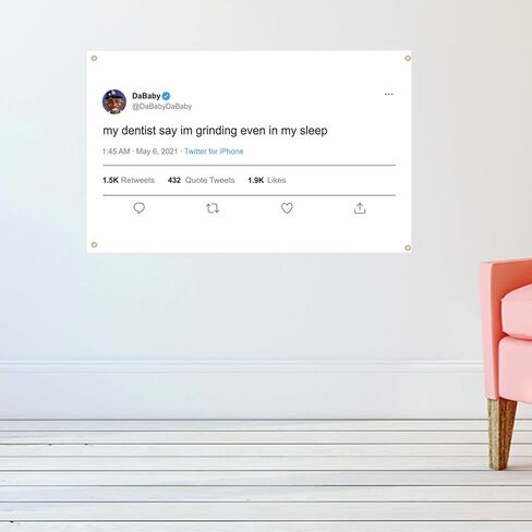 RonningStar My Dentist Say Im Grinding Even In My Sleep Dababy Tweet Banner 3x5FT Tapestry Home Living Room Dorm Decor in Kuwait