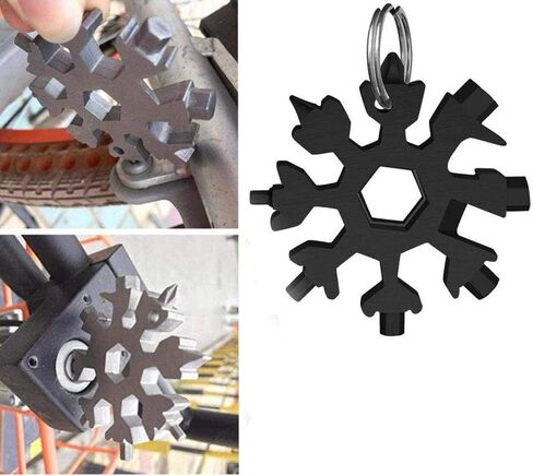 اداة متعددة الاستخدامات 18 في 1 بتصميم ندفة الثلج، فتاحة زجاجات من الستانلس ستيل / طقم مفك براغي فيليبس مسطح / مفتاح ربط، متينة وقابلة للحمل، هدية رائعة للكريسماس (فضي واسود) in Kuwait