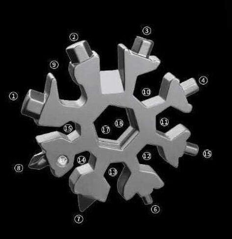 اداة متعددة الاستخدامات 18 في 1 بتصميم ندفة الثلج، فتاحة زجاجات من الستانلس ستيل / طقم مفك براغي فيليبس مسطح / مفتاح ربط، متينة وقابلة للحمل، هدية رائعة للكريسماس (فضي واسود) in Kuwait