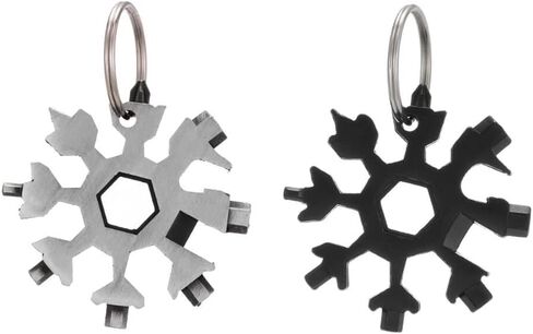 اداة متعددة الاستخدامات 18 في 1 بتصميم ندفة الثلج، فتاحة زجاجات من الستانلس ستيل / طقم مفك براغي فيليبس مسطح / مفتاح ربط، متينة وقابلة للحمل، هدية رائعة للكريسماس (فضي واسود) in Kuwait