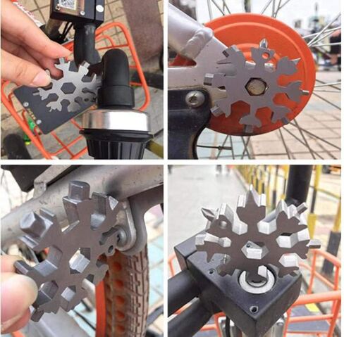 اداة متعددة الاستخدامات 18 في 1 بتصميم ندفة الثلج، فتاحة زجاجات من الستانلس ستيل / طقم مفك براغي فيليبس مسطح / مفتاح ربط، متينة وقابلة للحمل، هدية رائعة للكريسماس (فضي واسود) in Kuwait