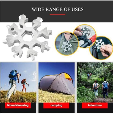 اداة متعددة الاستخدامات 18 في 1 بتصميم ندفة الثلج، فتاحة زجاجات من الستانلس ستيل / طقم مفك براغي فيليبس مسطح / مفتاح ربط، متينة وقابلة للحمل، هدية رائعة للكريسماس (فضي واسود) in Kuwait