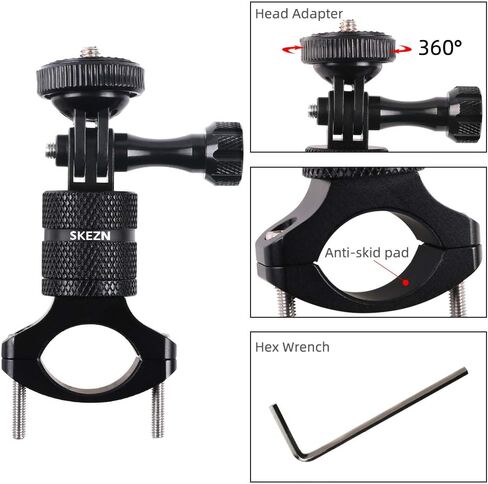 حامل مقود الدراجة من الألومنيوم لـ GoPro 12 أسود، دوران 360 درجة من الألومنيوم لضبط حامل الدراجة متوافق مع كاميرا الحركة Hero 11/10/9/8/7/6، Garmin، CASIO، أسود in Kuwait