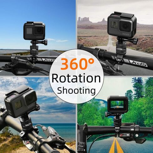 حامل مقود الدراجة من الألومنيوم لـ GoPro 12 أسود، دوران 360 درجة من الألومنيوم لضبط حامل الدراجة متوافق مع كاميرا الحركة Hero 11/10/9/8/7/6، Garmin، CASIO، أسود in Kuwait