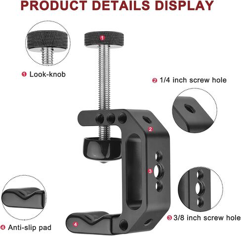 Lanxire C Clamp Camera Mount with 1/4’’ and 3/8’’ Threaded Holes - 4.5cm Jaw Opening - Max Load 2kg - 2 Pack in Saudi Arabia