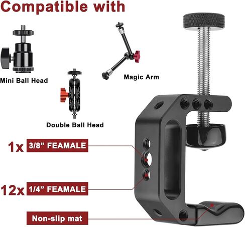Lanxire C Clamp Camera Mount with 1/4’’ and 3/8’’ Threaded Holes - 4.5cm Jaw Opening - Max Load 2kg - 2 Pack in Saudi Arabia