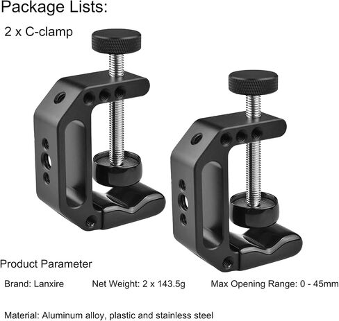 Lanxire C Clamp Camera Mount with 1/4’’ and 3/8’’ Threaded Holes - 4.5cm Jaw Opening - Max Load 2kg - 2 Pack in Saudi Arabia