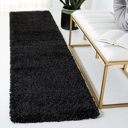 SAFAVIEH California Shag Collection Runner Rug - 2'3" x 21', Black, Non-Shedding & Easy Care, 2-inch Thick Ideal for High Traffic Areas in Living Room, Bedroom (SG151-9090) in Saudi Arabia