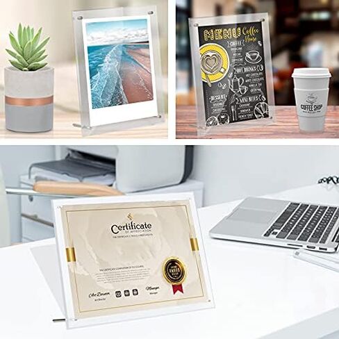 NC Acrylic Picture Frames, Desktop Frameless Display, Clear Floating Beveled Frameless Plexiglass Photo Frame (12X17 A3) in Saudi Arabia