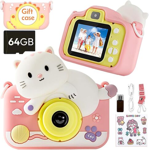 Uomrud Kids Camera for Girls Boys,Camera for Kids 64GB Card,Christmas Birthday Gifts Ideas Selfie Digital Camera for Toddler for 3 4 5 6 7 8 9 10 Years Old,1080P HD Video 4800W Pixe in Kuwait