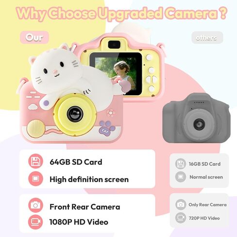 Uomrud Kids Camera for Girls Boys,Camera for Kids 64GB Card,Christmas Birthday Gifts Ideas Selfie Digital Camera for Toddler for 3 4 5 6 7 8 9 10 Years Old,1080P HD Video 4800W Pixe in Kuwait
