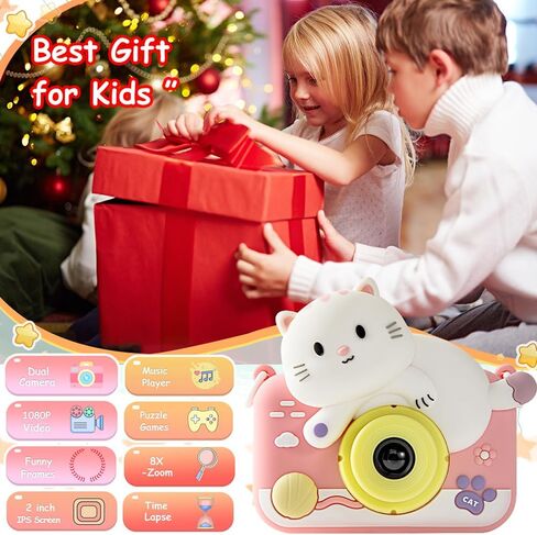 Uomrud Kids Camera for Girls Boys,Camera for Kids 64GB Card,Christmas Birthday Gifts Ideas Selfie Digital Camera for Toddler for 3 4 5 6 7 8 9 10 Years Old,1080P HD Video 4800W Pixe in Kuwait