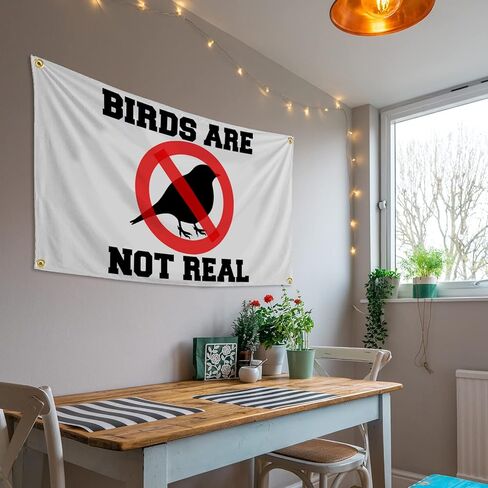 لافتة بتصميم عبارة Birds Are Not Real Flag مقاس 3 × 5 قدم، أعلام مضحكة للغرفة، بساط حائط مزخرف رائع لكهف الرجل مع حلقات نحاسية لغرفة النوم الجامعية in Kuwait