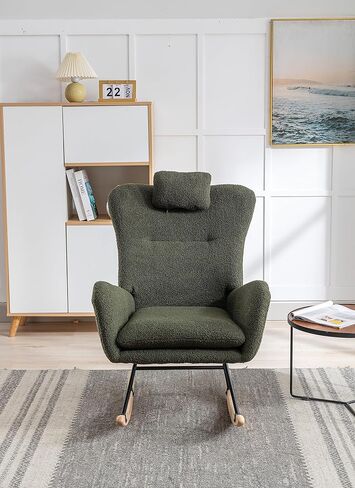 كرسي هزاز فوهيك تيدي للحضانة مع مسند ظهر مرتفع وجيب ومسند للرأس، قاعدة من الخشب الصلب، لمسة تشبه السحابة، قابلة للتنفس، ظهر جناح، للرضاعة الطبيعية، أسود in Kuwait