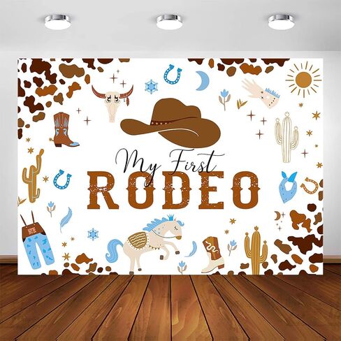 Avezano My First Rodeo Party Backdrop Western Cowboy and Cowgirl Theme زينة حفلة عيد الميلاد الأول Wild West Rodeo المكسيكي الصبار حفلة عيد ميلاد التصوير الفوتوغرافي راية الخلفية (7 × 5 قدم، بني) in Saudi Arabia