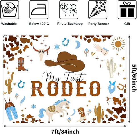 Avezano My First Rodeo Party Backdrop Western Cowboy and Cowgirl Theme زينة حفلة عيد الميلاد الأول Wild West Rodeo المكسيكي الصبار حفلة عيد ميلاد التصوير الفوتوغرافي راية الخلفية (7 × 5 قدم، بني) in Saudi Arabia
