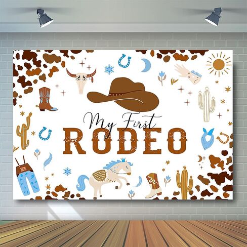 Avezano My First Rodeo Party Backdrop Western Cowboy and Cowgirl Theme زينة حفلة عيد الميلاد الأول Wild West Rodeo المكسيكي الصبار حفلة عيد ميلاد التصوير الفوتوغرافي راية الخلفية (7 × 5 قدم، بني) in Saudi Arabia