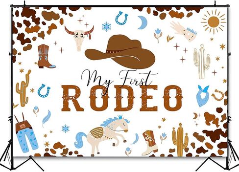 Avezano My First Rodeo Party Backdrop Western Cowboy and Cowgirl Theme زينة حفلة عيد الميلاد الأول Wild West Rodeo المكسيكي الصبار حفلة عيد ميلاد التصوير الفوتوغرافي راية الخلفية (7 × 5 قدم، بني) in Saudi Arabia