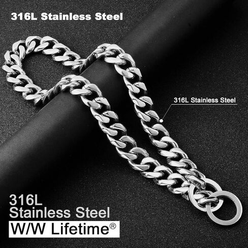 Loveshine سلسلة الكلب طوق عالية مصقول الفضة الكوبية ربط سلسلة الكلب سلسلة طوق معدني الفولاذ المقاوم للصدأ الثقيلة زلة الكلب الياقات للكلاب المتوسطة (15MM، 26 ") in Kuwait