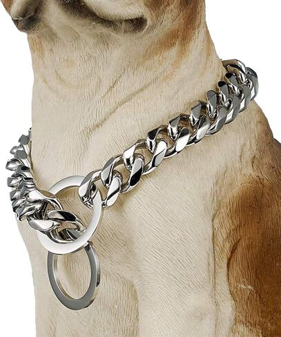 Loveshine سلسلة الكلب طوق عالية مصقول الفضة الكوبية ربط سلسلة الكلب سلسلة طوق معدني الفولاذ المقاوم للصدأ الثقيلة زلة الكلب الياقات للكلاب المتوسطة (15MM، 26 ") in Kuwait