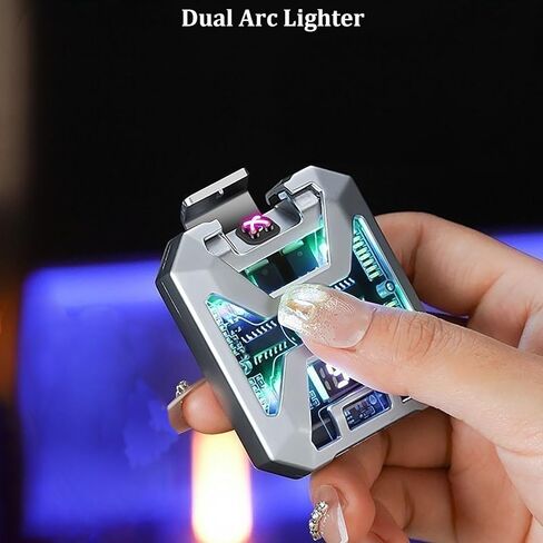 Mech-Style Arc Lighter,Electric Lighter with USB-C Charging Visible Chip LED Flashlight Colorful Lights Great Camping Lighters in Kuwait