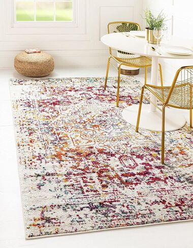 Rugs.com Arlington Collection Rug – 5 Ft Square White Medium-Pile Rug Perfect for Living Rooms, Kitchens, Entryways in Kuwait