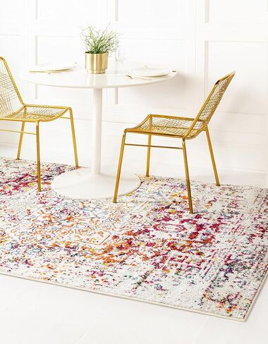 Rugs.com Arlington Collection Rug – 5 Ft Square White Medium-Pile Rug Perfect for Living Rooms, Kitchens, Entryways in Kuwait