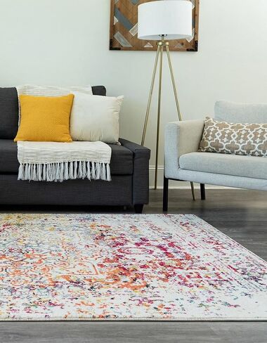 Rugs.com Arlington Collection Rug – 5 Ft Square White Medium-Pile Rug Perfect for Living Rooms, Kitchens, Entryways in Kuwait