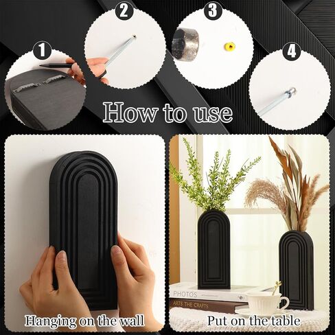 Yoande 6 Pcs Wood Arch Hanging Wall Planters for Indoor Plants Black Wooden Wall Vase Farmhouse Minimalist Wall Flower Holders Modern Hanging Vase for Decor Dried Flowers Faux Greenery Bedroom Decor in Kuwait