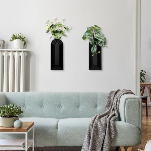 Yoande 6 Pcs Wood Arch Hanging Wall Planters for Indoor Plants Black Wooden Wall Vase Farmhouse Minimalist Wall Flower Holders Modern Hanging Vase for Decor Dried Flowers Faux Greenery Bedroom Decor in Kuwait
