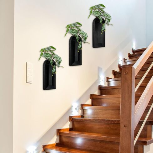 Yoande 6 Pcs Wood Arch Hanging Wall Planters for Indoor Plants Black Wooden Wall Vase Farmhouse Minimalist Wall Flower Holders Modern Hanging Vase for Decor Dried Flowers Faux Greenery Bedroom Decor in Kuwait