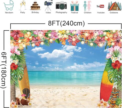 LIVUCEE 7x5ft النسيج الصيف هاواي خلفية الشاطئ للتصوير الفوتوغرافي زهرة استوائية لوا هاواي حزب الزينة ألوها السماء الزرقاء المحيط أوراق النخيل الخلفية اللوازم التقطت الصور in Kuwait