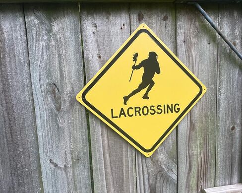 Toothsome Studios Lacrossing 12" x 12" Tin Road Sign Lacrosse Player Sport Home Gym Garage Dorm Decor in Saudi Arabia