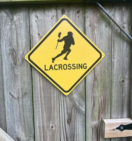 Toothsome Studios Lacrossing 12" x 12" Tin Road Sign Lacrosse Player Sport Home Gym Garage Dorm Decor in Saudi Arabia