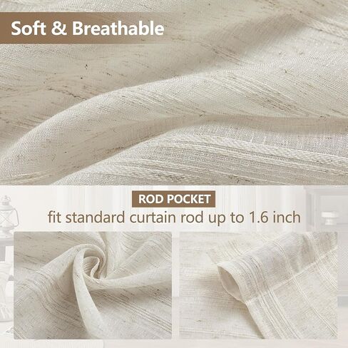 مجموعة توني، ستائر شفافة طويلة من الكتان الأبيض بطول 84 بوصة، لوحتان ستائر شبه فوال لغرفة المعيشة، لوحة ستارة نافذة شاش بوهو مرشحة للضوء لغرفة النوم (55 × 84 بوصة، أبيض، لوحتان) in Kuwait