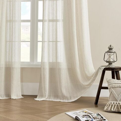 مجموعة توني، ستائر شفافة طويلة من الكتان الأبيض بطول 84 بوصة، لوحتان ستائر شبه فوال لغرفة المعيشة، لوحة ستارة نافذة شاش بوهو مرشحة للضوء لغرفة النوم (55 × 84 بوصة، أبيض، لوحتان) in Kuwait