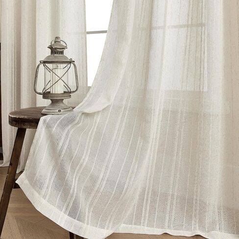 مجموعة توني، ستائر شفافة طويلة من الكتان الأبيض بطول 84 بوصة، لوحتان ستائر شبه فوال لغرفة المعيشة، لوحة ستارة نافذة شاش بوهو مرشحة للضوء لغرفة النوم (55 × 84 بوصة، أبيض، لوحتان) in Kuwait