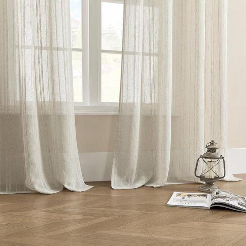 مجموعة توني، ستائر شفافة طويلة من الكتان الأبيض بطول 84 بوصة، لوحتان ستائر شبه فوال لغرفة المعيشة، لوحة ستارة نافذة شاش بوهو مرشحة للضوء لغرفة النوم (55 × 84 بوصة، أبيض، لوحتان) in Kuwait