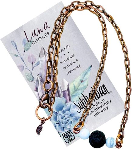 Subherban Lava Rock Essential Oil Choker Necklace, Lava Stone Choker for Women, Handmade USA Oil Diffuser, Relaxation Gifts for Women (Luna Choker | Howlite) in Kuwait