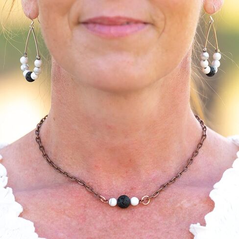 Subherban Lava Rock Essential Oil Choker Necklace, Lava Stone Choker for Women, Handmade USA Oil Diffuser, Relaxation Gifts for Women (Luna Choker | Howlite) in Kuwait