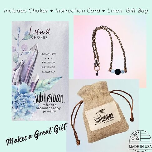 Subherban Lava Rock Essential Oil Choker Necklace, Lava Stone Choker for Women, Handmade USA Oil Diffuser, Relaxation Gifts for Women (Luna Choker | Howlite) in Kuwait