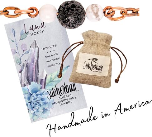 Subherban Lava Rock Essential Oil Choker Necklace, Lava Stone Choker for Women, Handmade USA Oil Diffuser, Relaxation Gifts for Women (Luna Choker | Howlite) in Kuwait