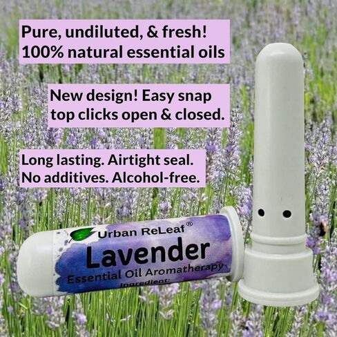 أجهزة الاستنشاق الأنفية بزيت اللافندر العطري من أوربان ريليف، مجموعة مكونة من قطعتين - زيت زهور نقي غير مخفف، غطاء علوي سهل الفتح. صنع فى أمريكا. خالي من الكحول. لا فوضى. حجم الجيب. in Kuwait