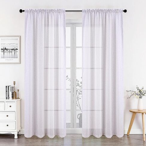 مجموعة توني، ستائر شفافة طويلة من الكتان الأبيض بطول 84 بوصة، لوحتان ستائر شبه فوال لغرفة المعيشة، لوحة ستارة نافذة شاش بوهو مرشحة للضوء لغرفة النوم (55 × 84 بوصة، أبيض، لوحتان) in Kuwait