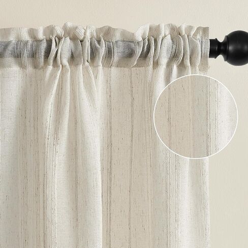 مجموعة توني، ستائر شفافة طويلة من الكتان الأبيض بطول 84 بوصة، لوحتان ستائر شبه فوال لغرفة المعيشة، لوحة ستارة نافذة شاش بوهو مرشحة للضوء لغرفة النوم (55 × 84 بوصة، أبيض، لوحتان) in Kuwait